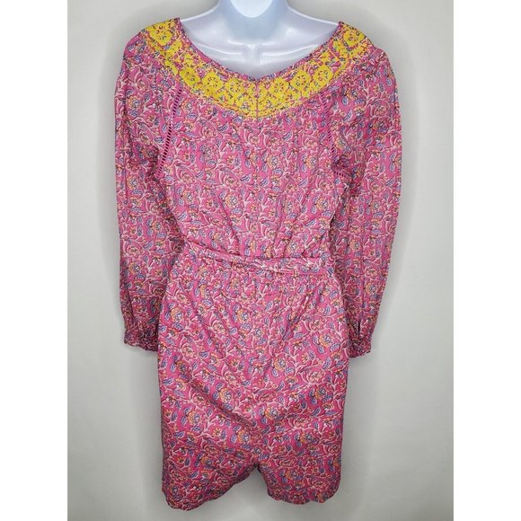 J Crew Womens Pink Floral Embroidered Tassel Romper Size 4 Long Sleeve Pockets - Picture 4 of 11